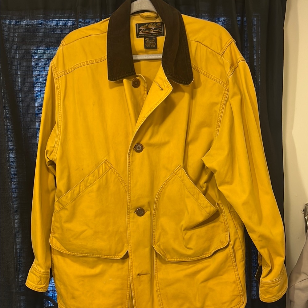 Yellow Men's Jacket with Brown Collar